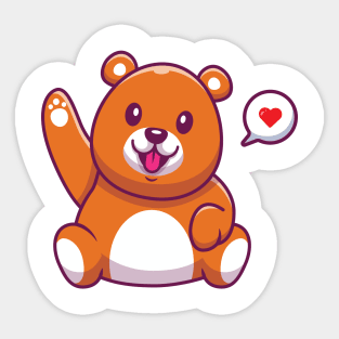 Cute Bear Waving Hand Cartoon Sticker